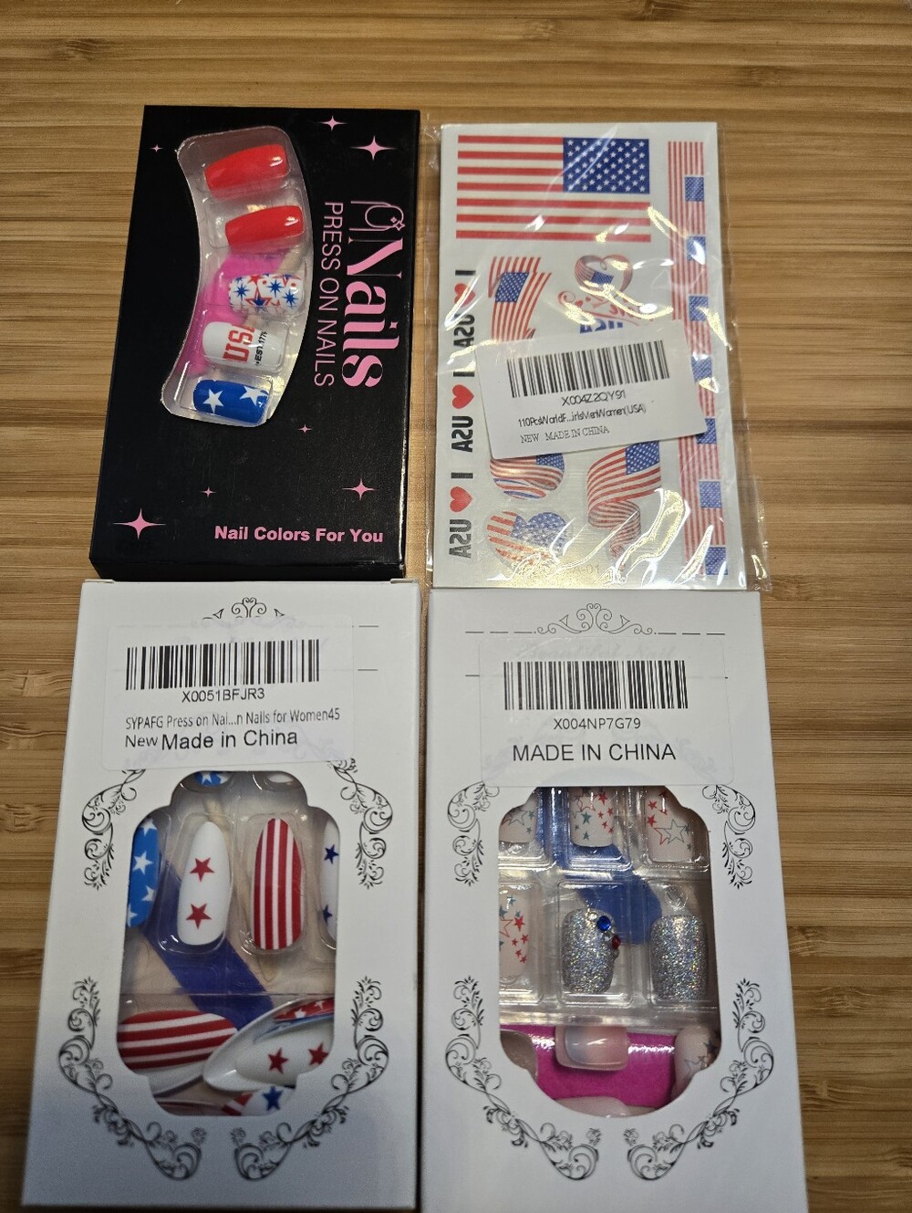 Bundle Of 3 RED WHITE BLUE Press On Nails
